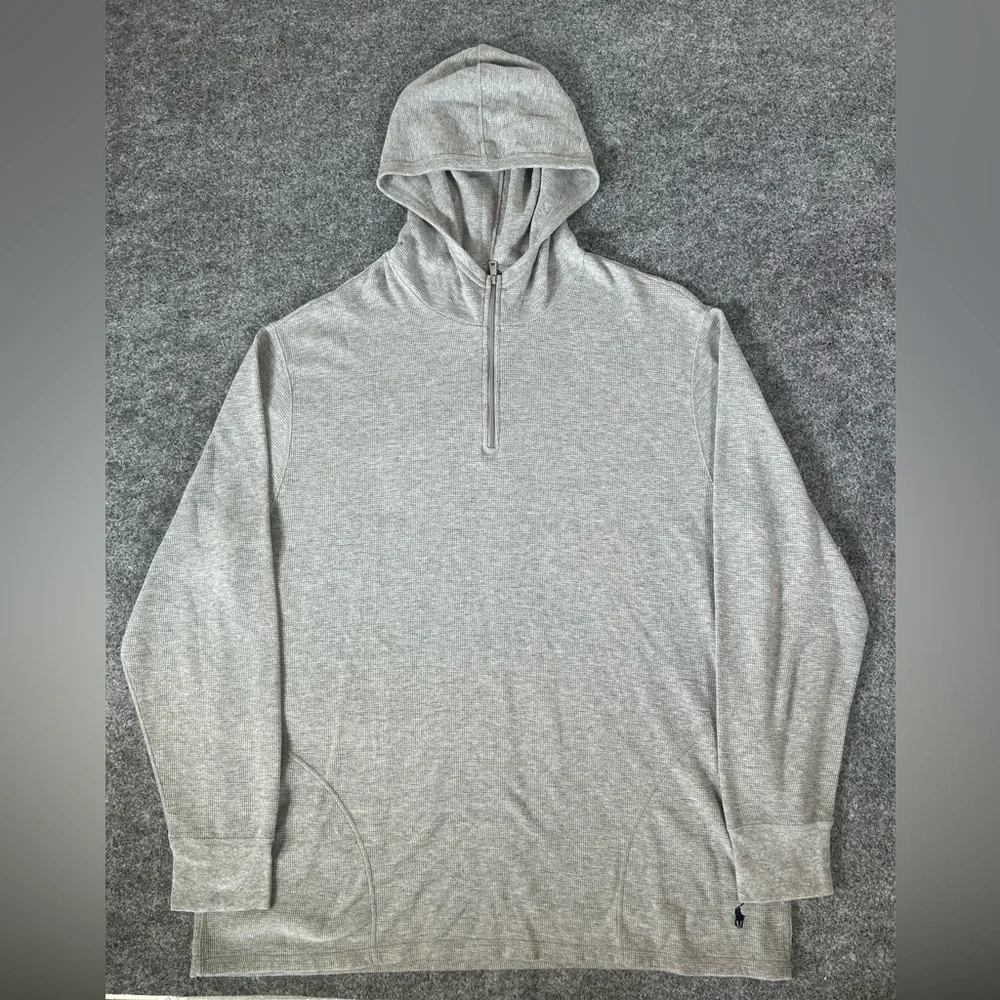 Polo Ralph‎ Lauren Quarter Zip Hoodie Mens 2XL Gray Thermal Waffle Pullover